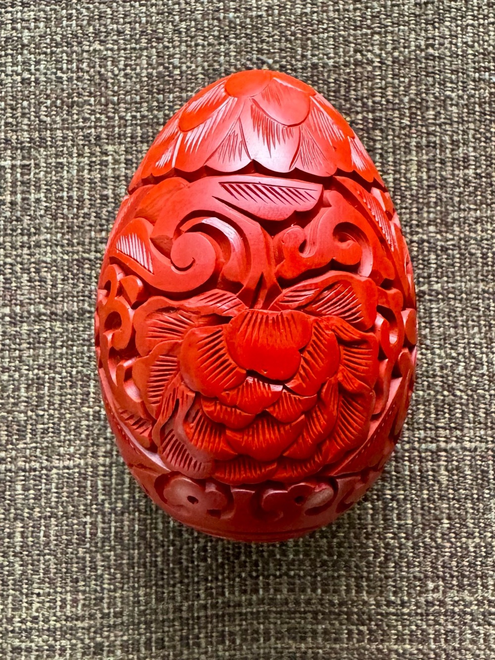Red Cinnabar Double Happiness Carved Egg